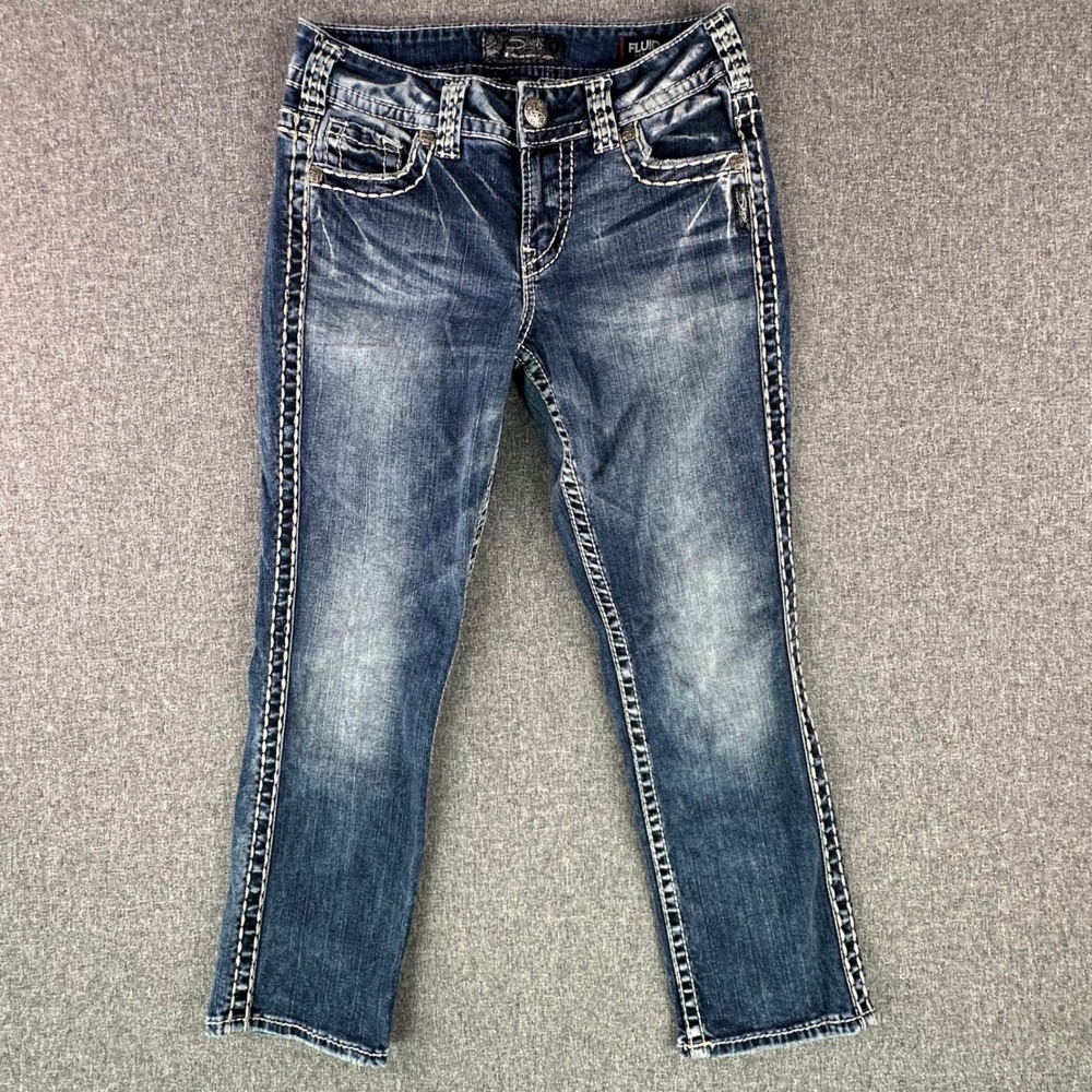 Silver Jeans Co. Capri Womens 27 Suki Mid Capri Blue Thick Stitch EXCELLENT